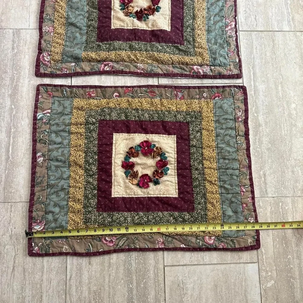Vintage Quilted Pillow Shams Set of 2 Country Cottage Core Floral Patchwork